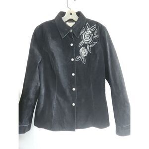 Rita Closet Women Black w/Silver Floral Embroideredy 100% Suede Jacket sz Large